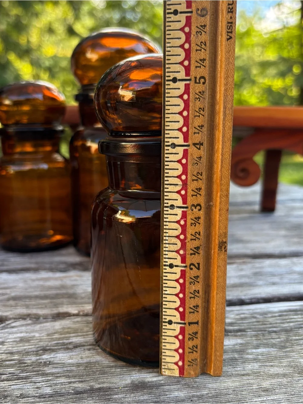 Set of Six Vintage Belgium Amber Brown Glass Apothecary Bottles